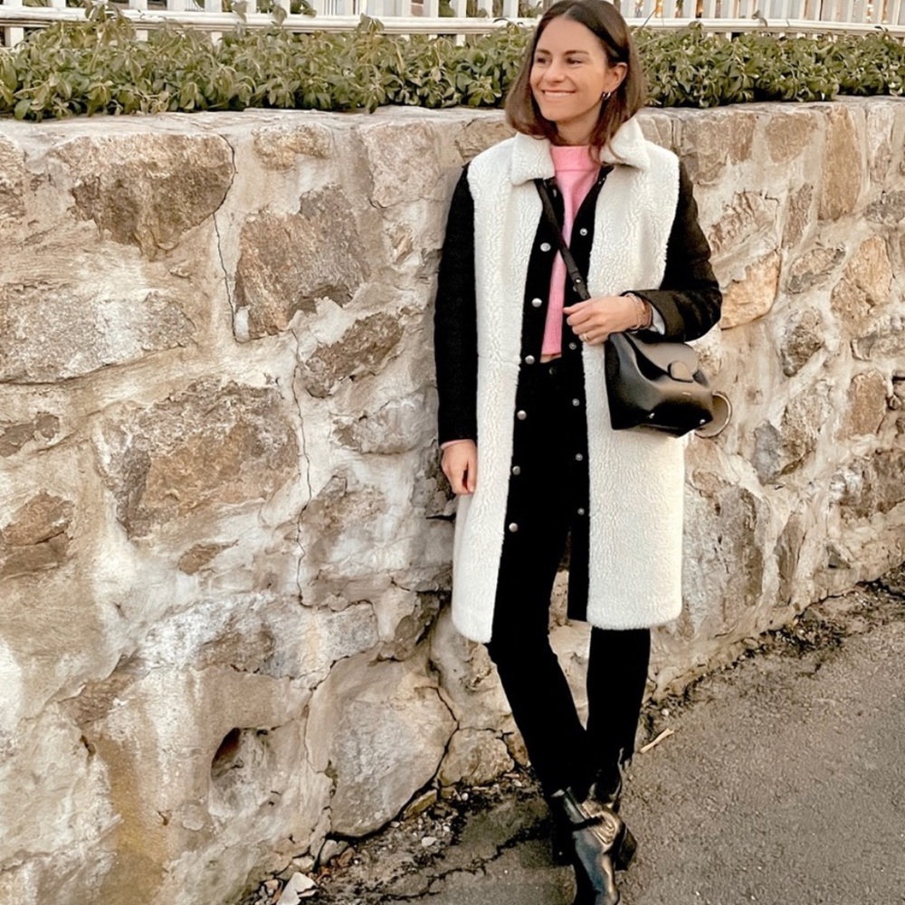 Madewell McClancy Sherpa Two-tone Long Coat XXL black white